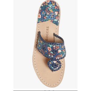 Jack Rogers Jacks Floral Print Women’s Size Navy Floral Leather Sandals 9